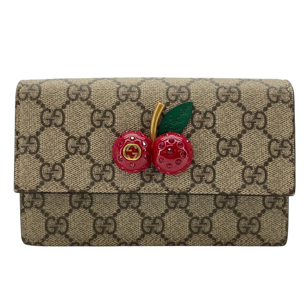 グッチ GUCCI チェリー付き GGスプリーム ミニバッグ 481291 ブラウン GGスプリームキャンバス レディース ショルダーバッグ