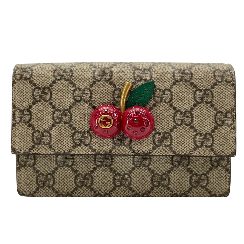 グッチ GUCCI チェリー付き GGスプリーム ミニバッグ 481291 ブラウン GGスプリームキャンバス レディース ショルダーバッグ