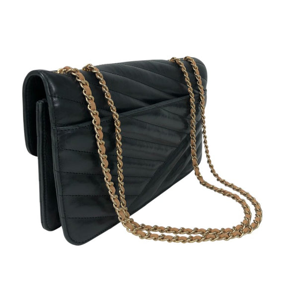 シャネル CHANEL バイアスステッチ フラップバッグ ブラック ゴールド金具 ラムスキン レディース ショルダーバッグ