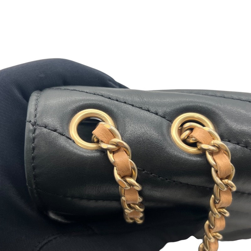 シャネル CHANEL バイアスステッチ フラップバッグ ブラック ゴールド金具 ラムスキン レディース ショルダーバッグ