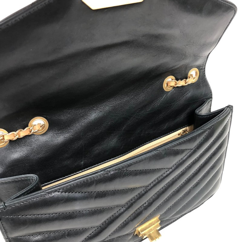 シャネル CHANEL バイアスステッチ フラップバッグ ブラック ゴールド金具 ラムスキン レディース ショルダーバッグ