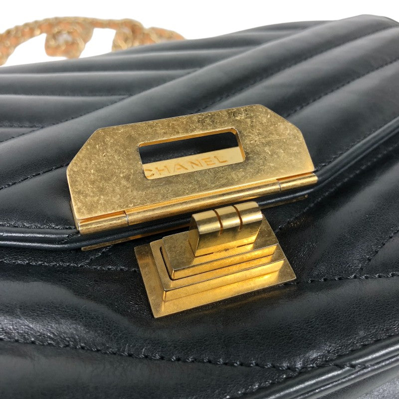 シャネル CHANEL バイアスステッチ フラップバッグ ブラック ゴールド金具 ラムスキン レディース ショルダーバッグ