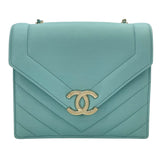 シャネル CHANEL Vステッチスモールフラップバッグ 27番台 ライトブルー GD金具 ラム レディース ショルダーバッグ