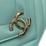 シャネル CHANEL Vステッチスモールフラップバッグ 27番台 ライトブルー GD金具 ラム レディース ショルダーバッグ