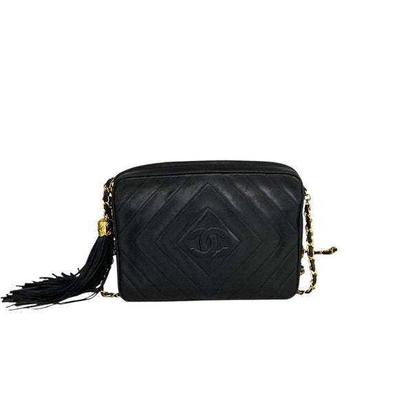 シャネル CHANEL ココマーク　フリンジショルダーバッグ ブラック ラムスキン レディース ショルダーバッグ