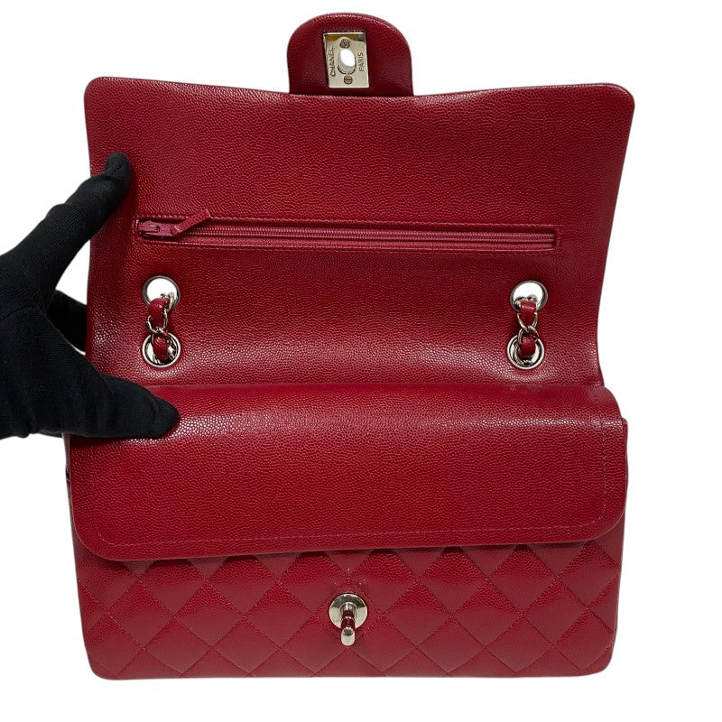 シャネル CHANEL マトラッセ25 A01112 レッド シルバー金具 キャビアスキン レディース ショルダーバッグ
