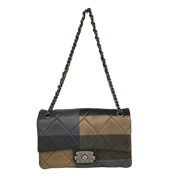 シャネル CHANEL ボーイシャネル　フラップバッグ ブラック×ブラウン×カーキ ラムスキン レディース ショルダーバッグ
