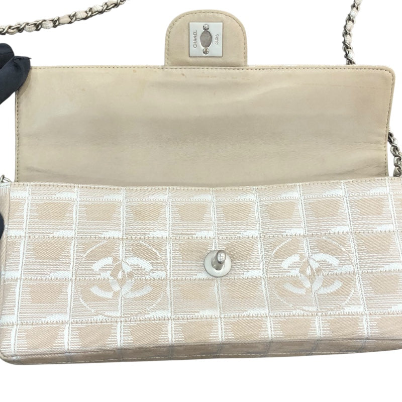 シャネル CHANEL ニュートラベルラインセミショルダーバッグ A15316 ベージュ/シルバー金具 ナイロンジャガード レディース ショルダーバッグ
