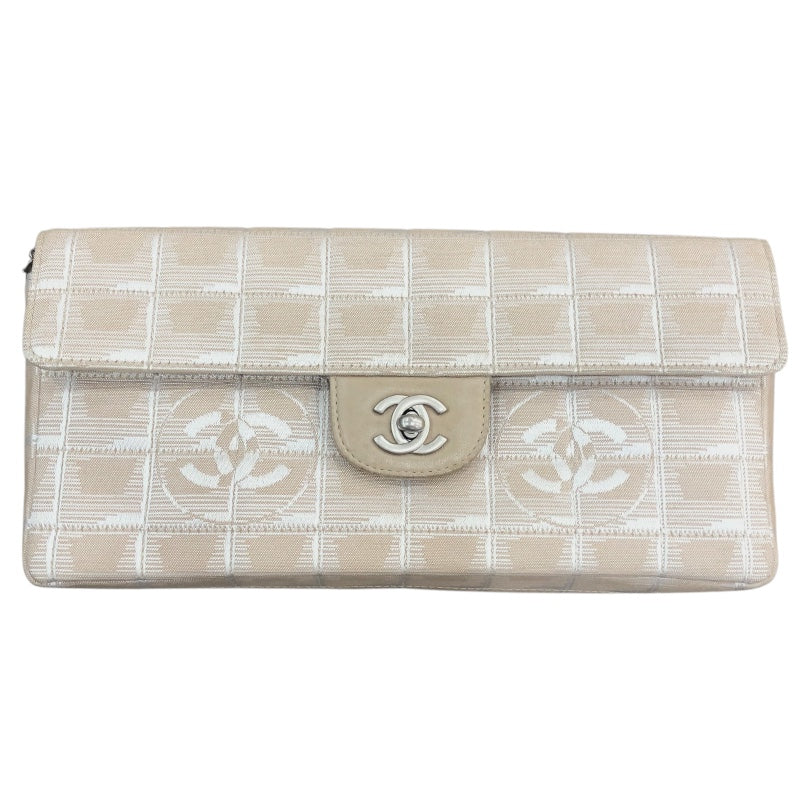 シャネル CHANEL ニュートラベルラインセミショルダーバッグ A15316 ベージュ/シルバー金具 ナイロンジャガード レディース ショルダーバッグ