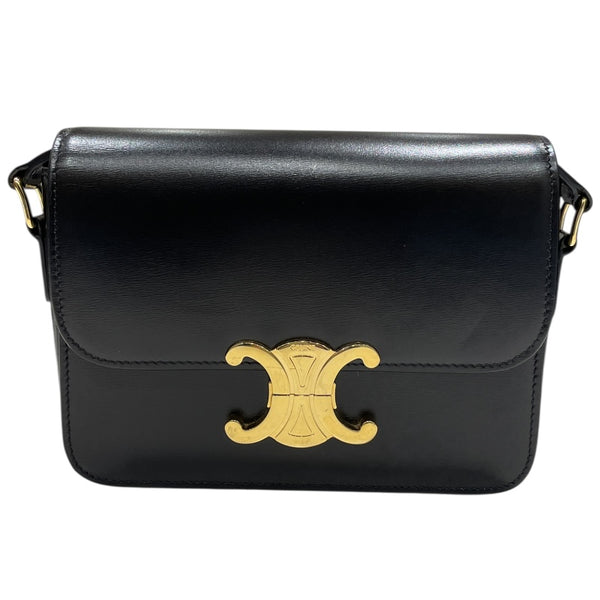 セリーヌ CELINE ティーントリオンフバッグ 188423 ブラック/ゴールド金具 カーフ シャイニーカーフスキン レディース ショルダーバッグ
