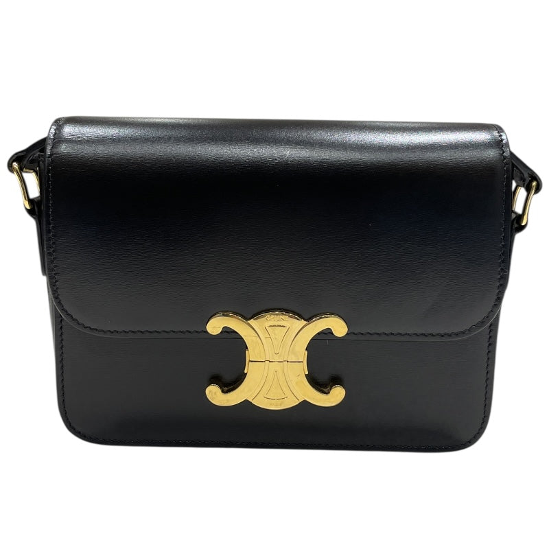セリーヌ CELINE ティーントリオンフバッグ 188423 ブラック/ゴールド金具 カーフ シャイニーカーフスキン レディース ショルダーバッグ