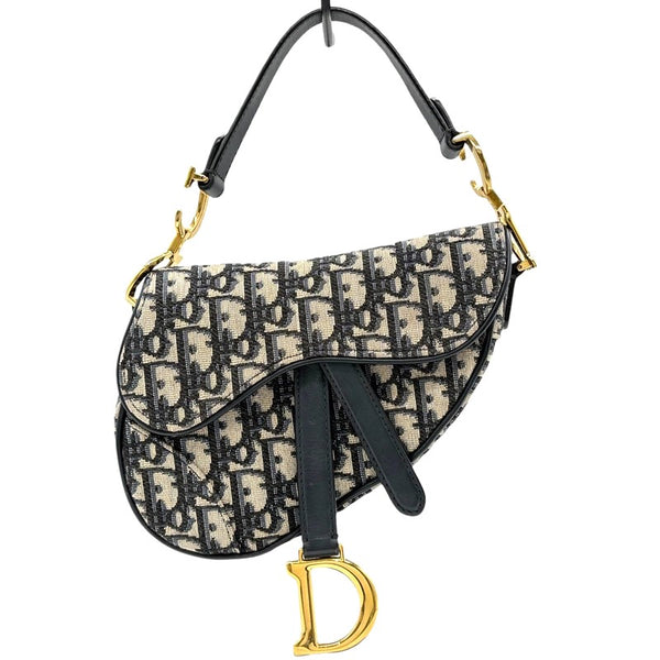 クリスチャン・ディオール Christian Dior トロッターサドルバッグミニ ネイビー ゴールド金具 ジャガード レディース ショルダーバッグ