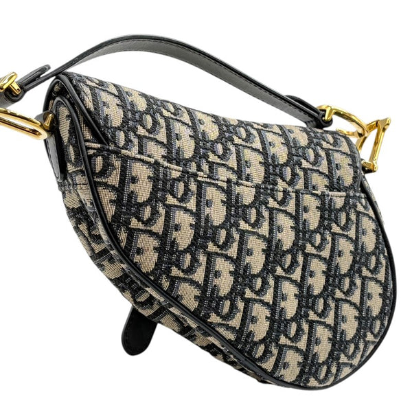 クリスチャン・ディオール Christian Dior トロッターサドルバッグミニ ネイビー ゴールド金具 ジャガード レディース ショルダーバッグ