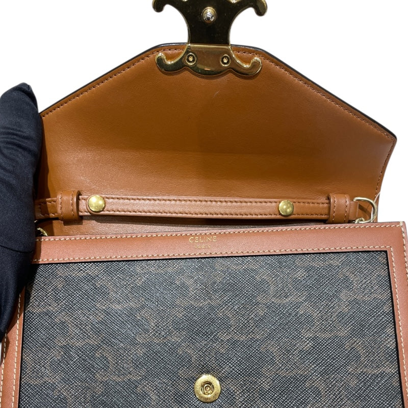 セリーヌ CELINE トリオンフチェーンウォレットマーゴ 10L462 ブラウン/ゴールド金具 カーフ トリオンフキャンバス/カーフスキン レディース ショルダーバッグ