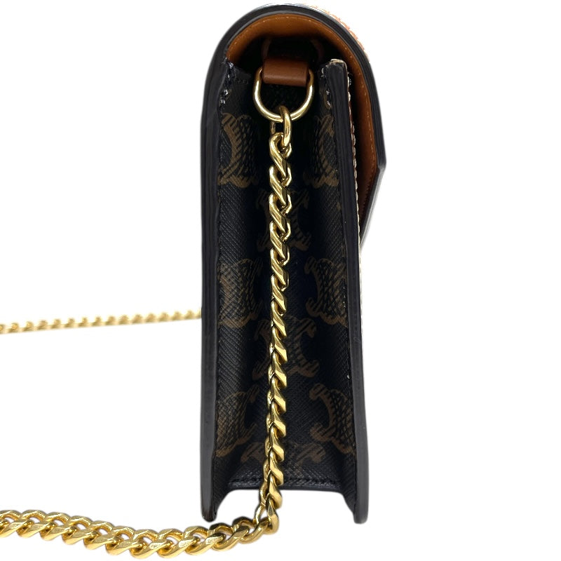 セリーヌ CELINE トリオンフチェーンウォレットマーゴ 10L462 ブラウン/ゴールド金具 カーフ トリオンフキャンバス/カーフスキン レディース ショルダーバッグ