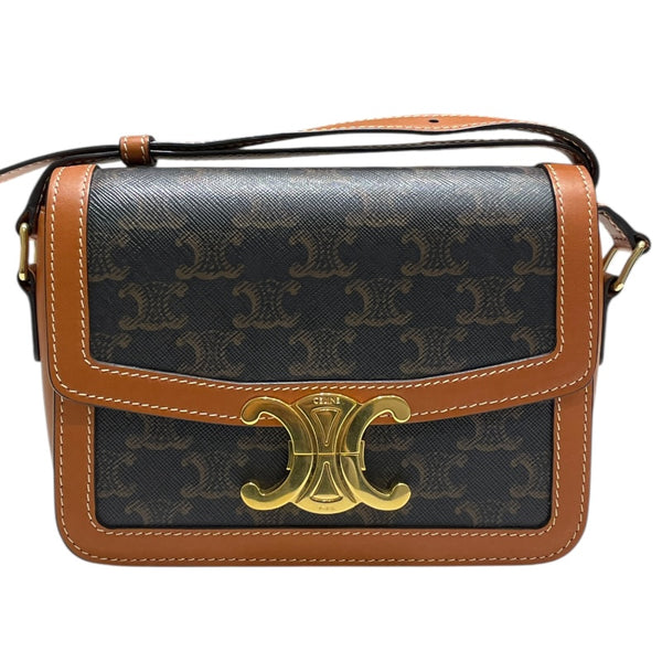 セリーヌ CELINE ティーントリオンフバッグ 188882 ブラウン/ゴールド金具 カーフ トリオンフキャンバス/カーフスキン レディース ショルダーバッグ