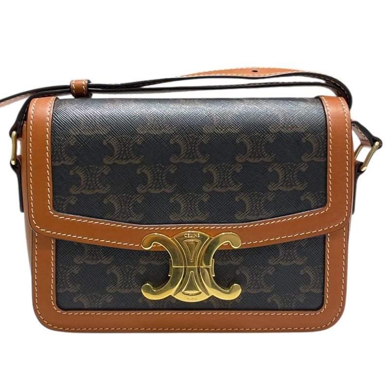 セリーヌ CELINE ティーントリオンフバッグ 188882 ブラウン/ゴールド金具 カーフ トリオンフキャンバス/カーフスキン レディース ショルダーバッグ