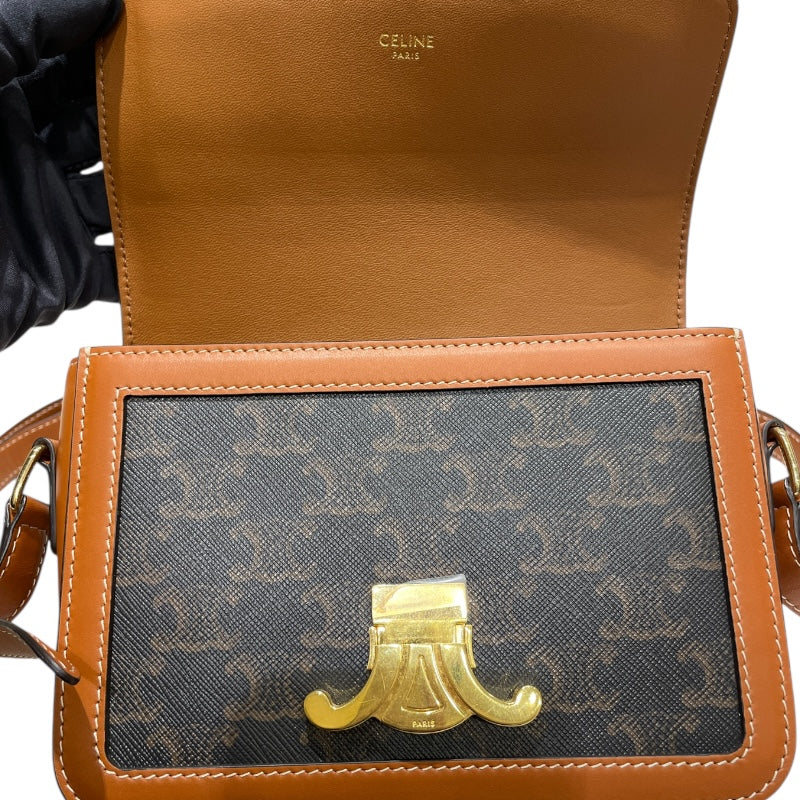 セリーヌ CELINE ティーントリオンフバッグ 188882 ブラウン/ゴールド金具 カーフ トリオンフキャンバス/カーフスキン レディース ショルダーバッグ
