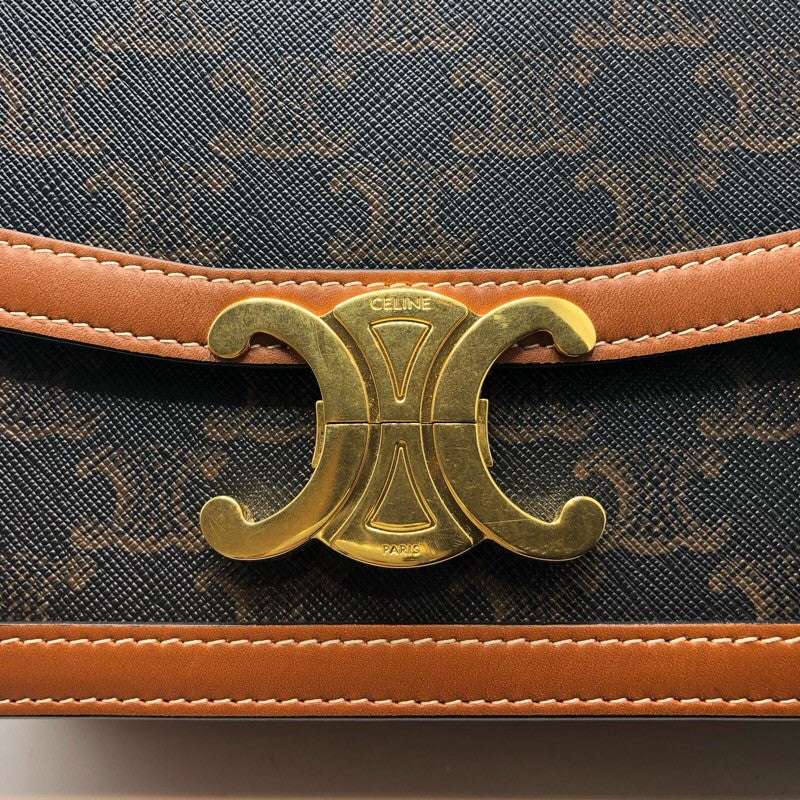 セリーヌ CELINE ティーントリオンフバッグ 188882 タン×GD金具 トリオンフキャンバス・カーフスキン レディース ショルダーバッグ