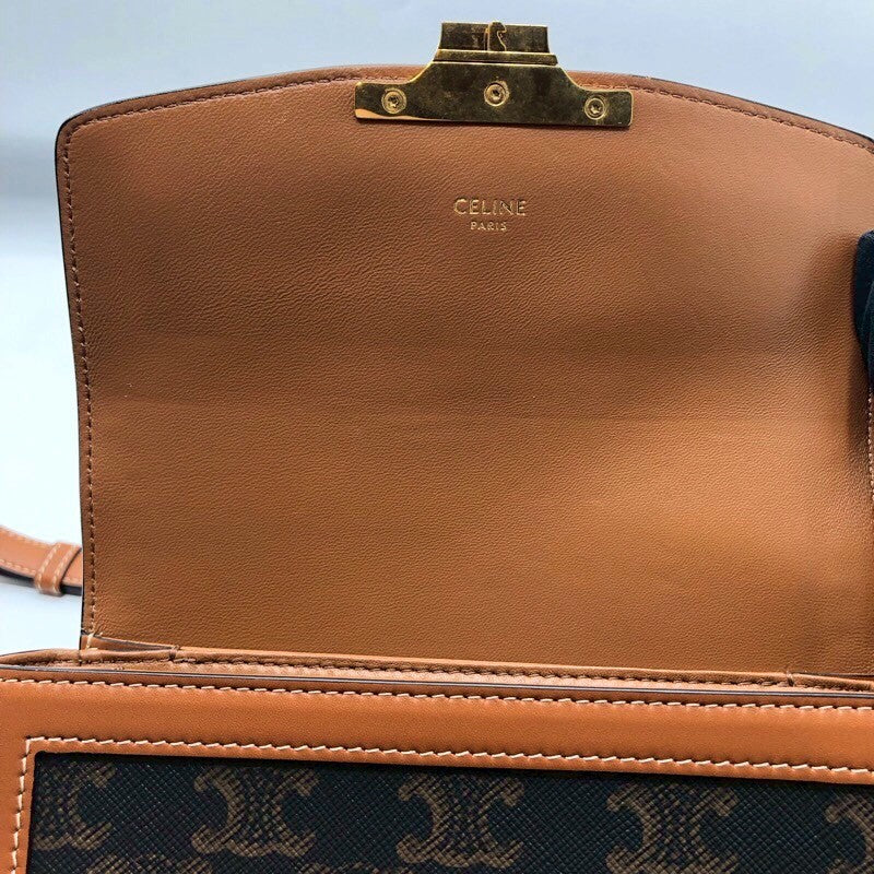セリーヌ CELINE ティーントリオンフバッグ 188882 タン×GD金具 トリオンフキャンバス・カーフスキン レディース ショルダーバッグ