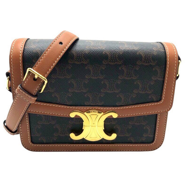 セリーヌ CELINE ティーントリオンフバッグ 188882 タン×GD金具 トリオンフキャンバス・カーフスキン レディース ショルダーバッグ