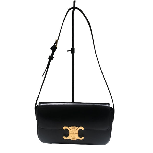 セリーヌ CELINE ショルダバッグクロード ブラックGD金具 シャイニーカーフ レディース ショルダーバッグ