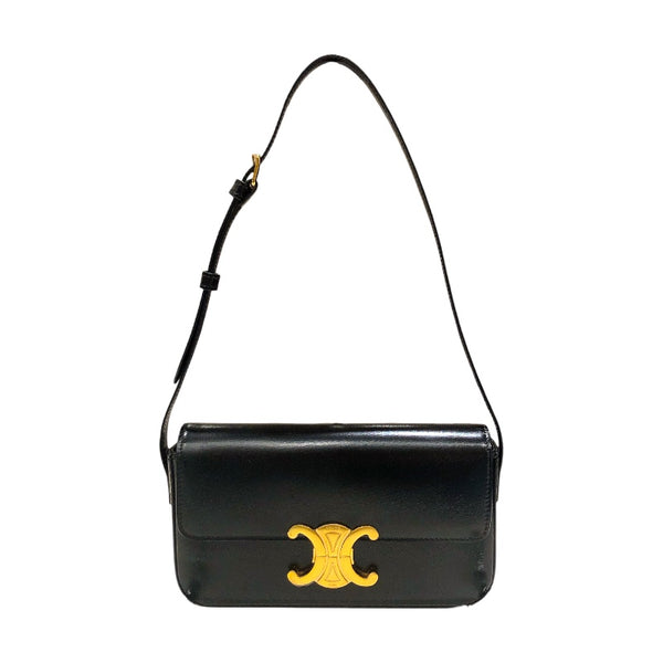 セリーヌ CELINE ショルダーバッグ クロード 194143 ブラック×ゴールド金具 シャイニーカーフ レディース ショルダーバッグ