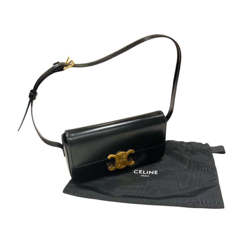 セリーヌ CELINE ショルダーバッグ クロード 194143 ブラック×ゴールド金具 シャイニーカーフ レディース ショルダーバッグ