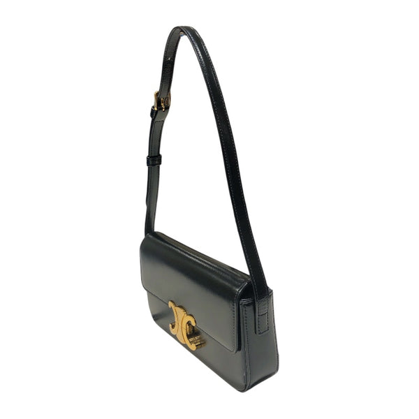 セリーヌ CELINE ショルダーバッグ クロード 194143 ブラック×ゴールド金具 シャイニーカーフ レディース ショルダーバッグ