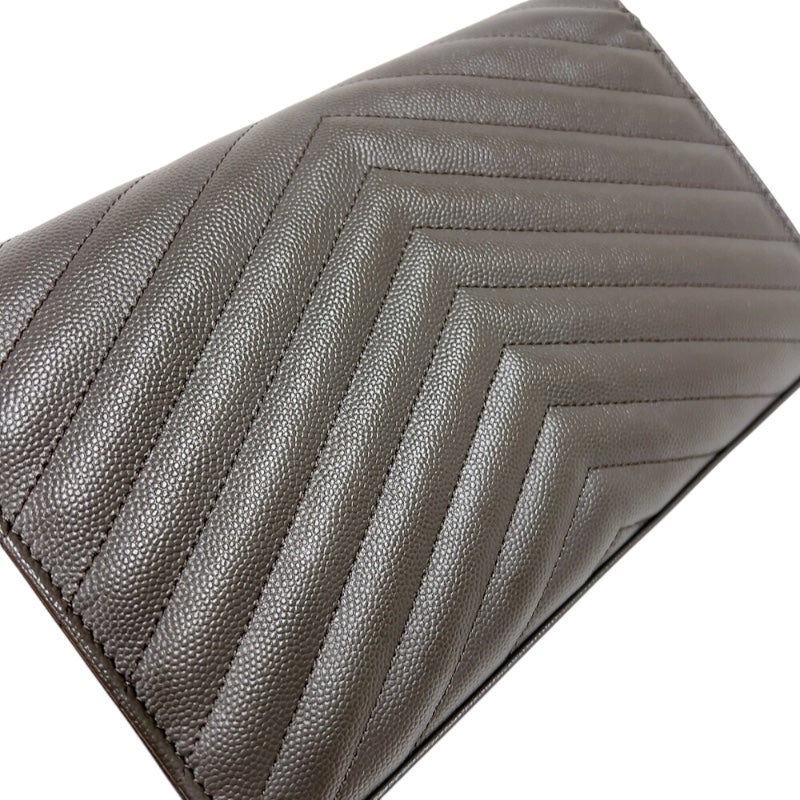 サンローラン SAINT LAURENT カサンドラエンベロープチェーンウォレット 377828 グレー/シルバー金具 カーフ レディース ショルダーバッグ