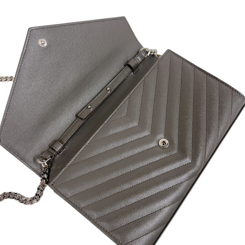 サンローラン SAINT LAURENT カサンドラエンベロープチェーンウォレット 377828 グレー/シルバー金具 カーフ レディース ショルダーバッグ
