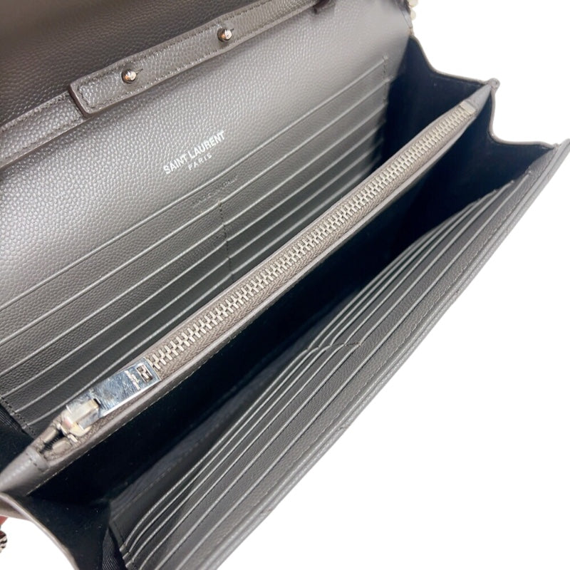 サンローラン SAINT LAURENT カサンドラエンベロープチェーンウォレット 377828 グレー/シルバー金具 カーフ レディース ショルダーバッグ