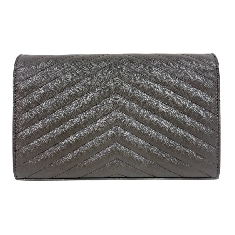 サンローラン SAINT LAURENT カサンドラエンベロープチェーンウォレット 377828 グレー/シルバー金具 カーフ レディース ショルダーバッグ