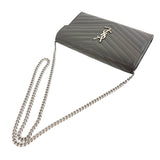 サンローラン SAINT LAURENT カサンドラエンベロープチェーンウォレット 377828 グレー/シルバー金具 カーフ レディース ショルダーバッグ