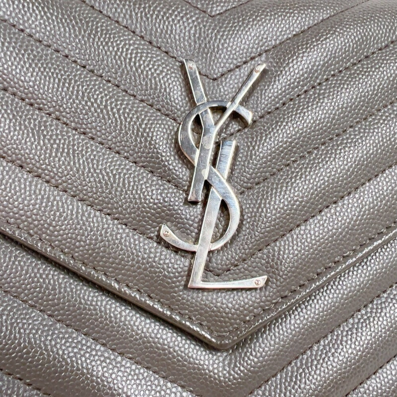サンローラン SAINT LAURENT カサンドラエンベロープチェーンウォレット 377828 グレー/シルバー金具 カーフ レディース ショルダーバッグ