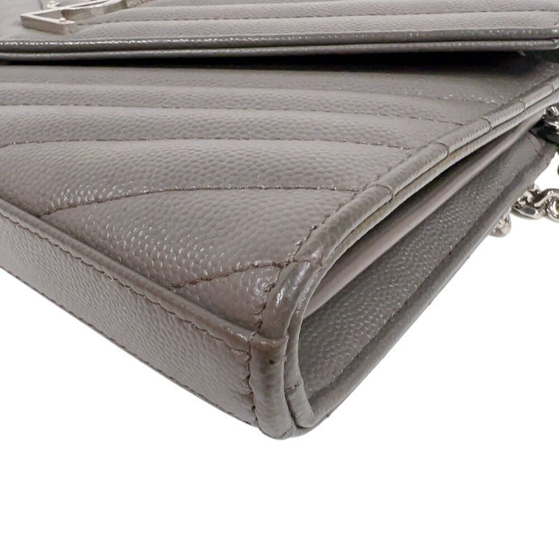 サンローラン SAINT LAURENT カサンドラエンベロープチェーンウォレット 377828 グレー/シルバー金具 カーフ レディース ショルダーバッグ