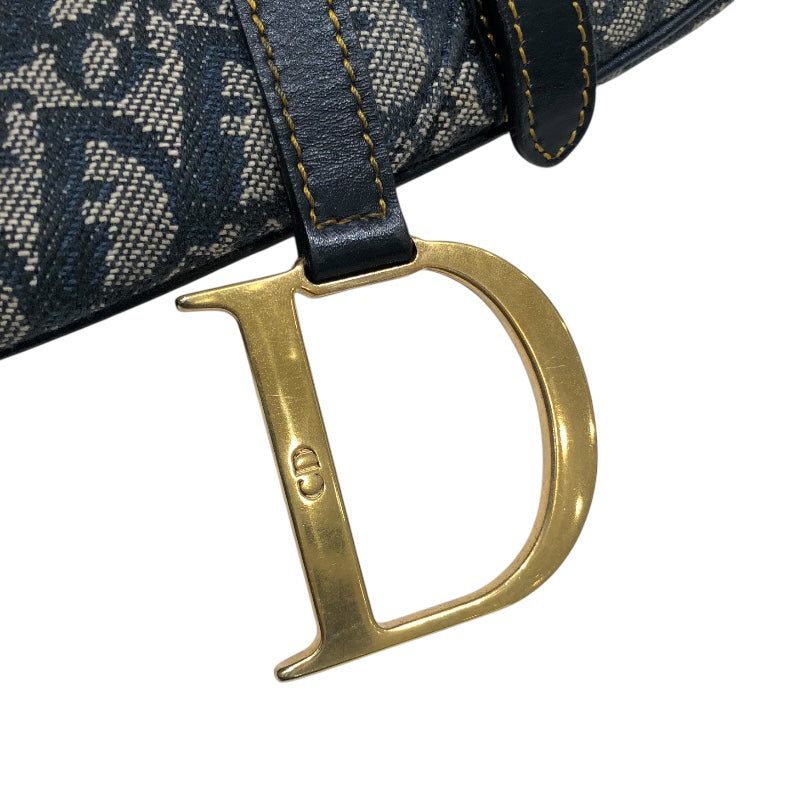 クリスチャン・ディオール Christian Dior トロッターサドルバッグ アイボリー・ネイビー キャンバス・レザー レディース ハンドバッグ