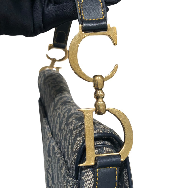 【美品】クリスチャンディオール ボディバッグ トロッター レザー ナイロン 紺 クリスチャンディオール Christian Dior トロッター柄 ネイビー