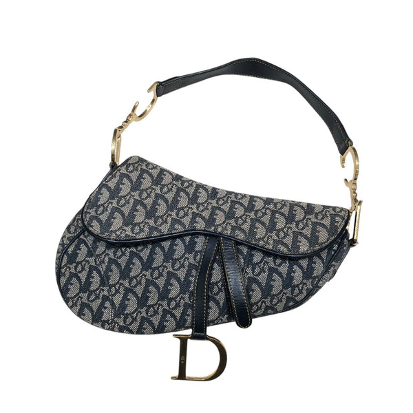 クリスチャン・ディオール Christian Dior トロッターサドルバッグ アイボリー・ネイビー キャンバス・レザー レディース ハンドバッグ