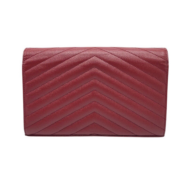 サンローラン SAINT LAURENT カサンドラ チェーンウォレット 377828 レッド×GD金具 グレインレザー レディース ウォレットチェーン