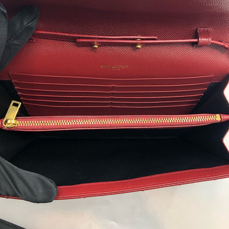 サンローラン SAINT LAURENT カサンドラ チェーンウォレット 377828 レッド×GD金具 グレインレザー レディース ウォレットチェーン