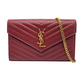 サンローラン SAINT LAURENT カサンドラ チェーンウォレット 377828 レッド×GD金具 グレインレザー レディース ウォレットチェーン