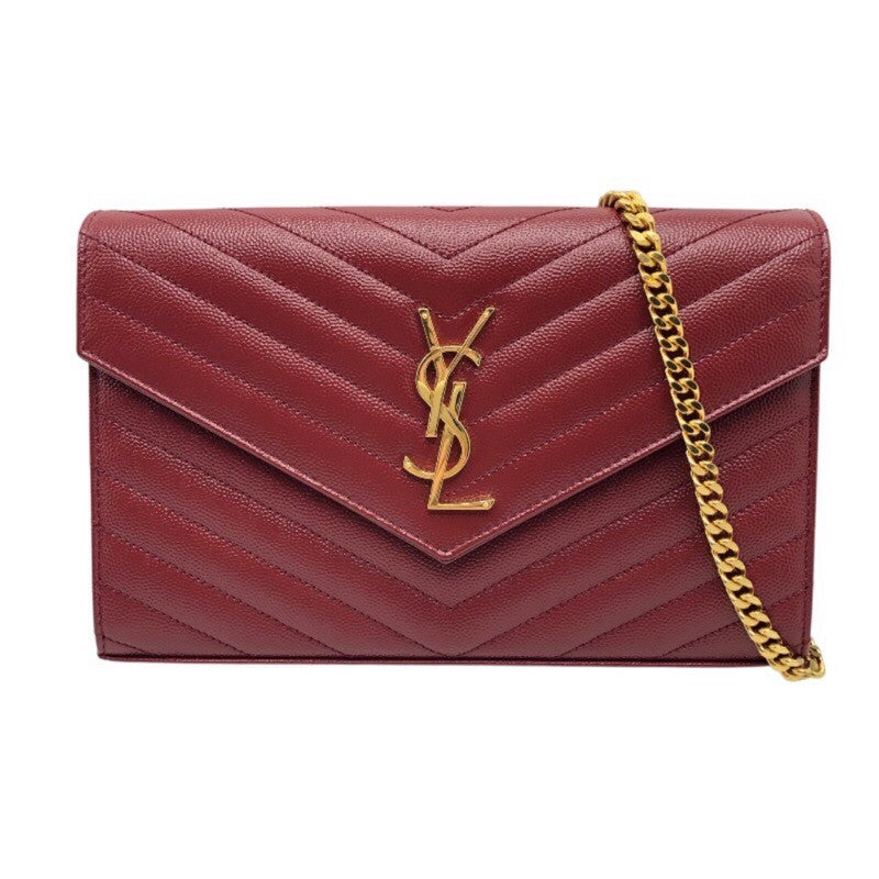 サンローラン SAINT LAURENT カサンドラ チェーンウォレット 377828 レッド×GD金具 グレインレザー レディース ウォレットチェーン