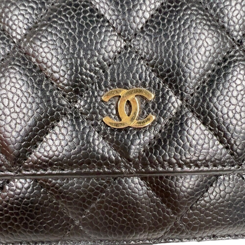 シャネル CHANEL マトラッセチェーンウォレット A33814 ブラック　ゴールド金具 キャビアスキン レディース 長財布
