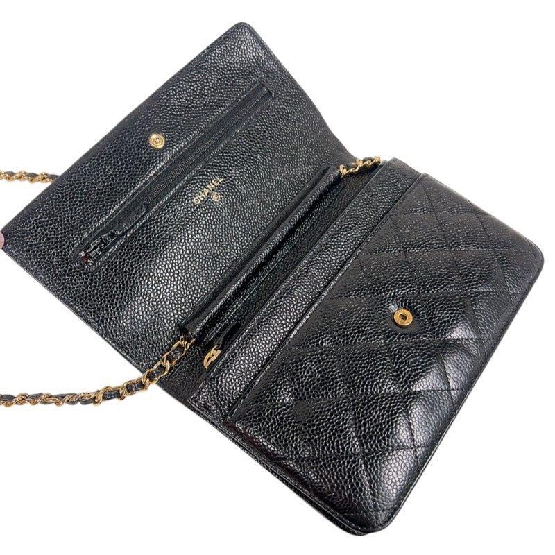 シャネル CHANEL マトラッセチェーンウォレット A33814 ブラック　ゴールド金具 キャビアスキン レディース 長財布