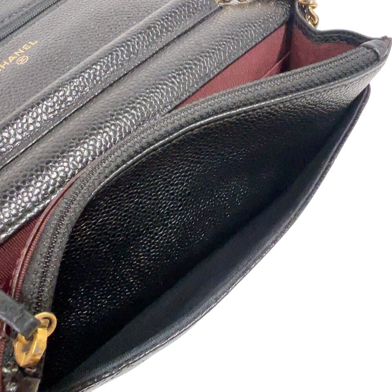 シャネル CHANEL マトラッセチェーンウォレット A33814 ブラック　ゴールド金具 キャビアスキン レディース 長財布