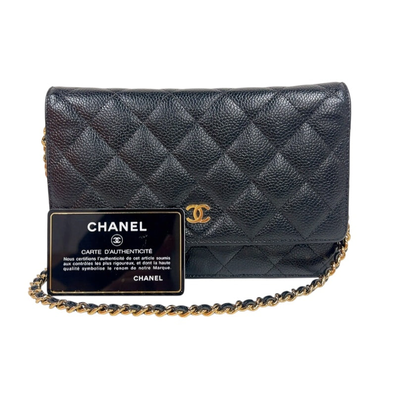 シャネル CHANEL マトラッセチェーンウォレット A33814 ブラック　ゴールド金具 キャビアスキン レディース 長財布