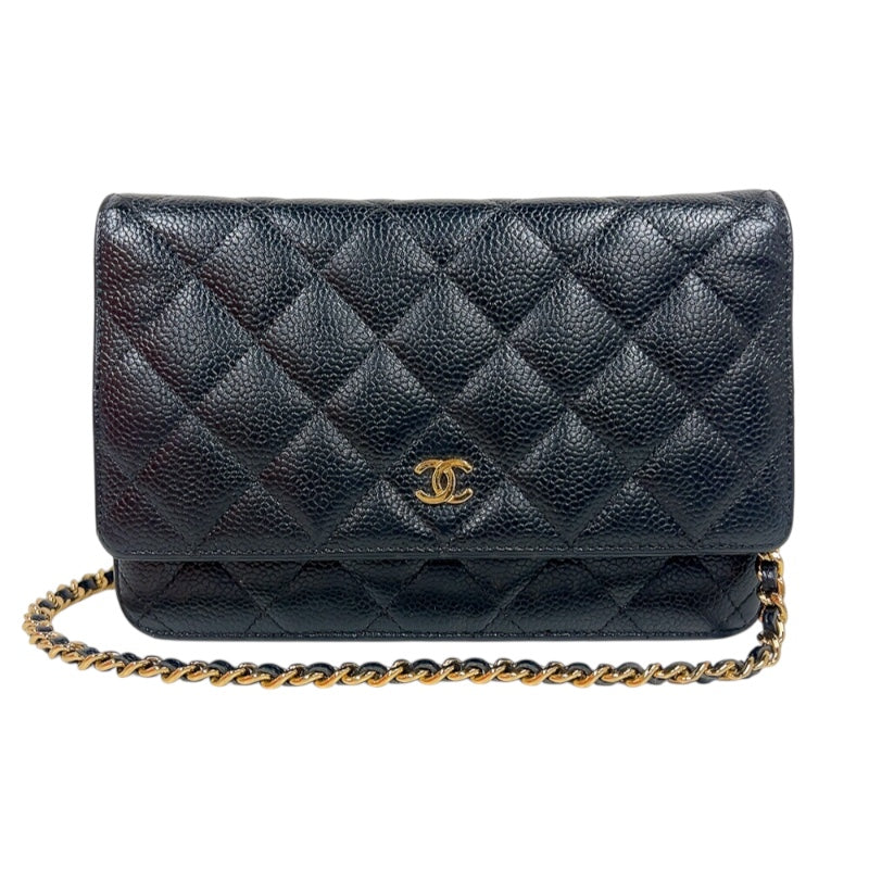 シャネル CHANEL マトラッセチェーンウォレット A33814 ブラック　ゴールド金具 キャビアスキン レディース 長財布
