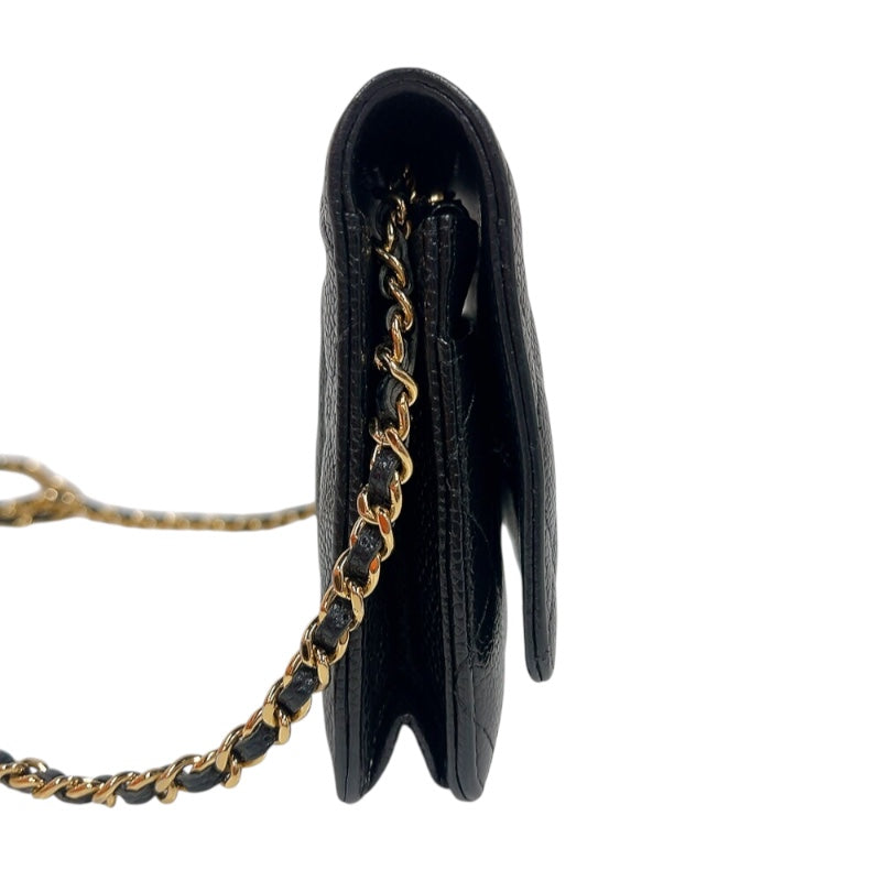 シャネル CHANEL マトラッセチェーンウォレット A33814 ブラック　ゴールド金具 キャビアスキン レディース 長財布