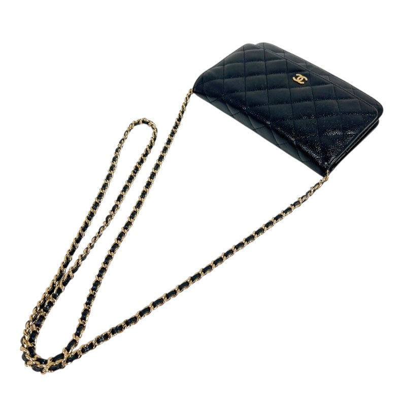 シャネル CHANEL マトラッセチェーンウォレット A33814 ブラック　ゴールド金具 キャビアスキン レディース 長財布